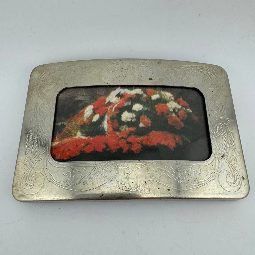 Buddy's Buckle Co Frame Belt Buckle Silver Tone Floral Engraved Western Graphic